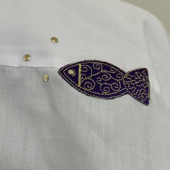 Women’s Small Vintage Designer Gepetto Button Up Blouse Fish Studded Art Deco - Picture 5 of 8